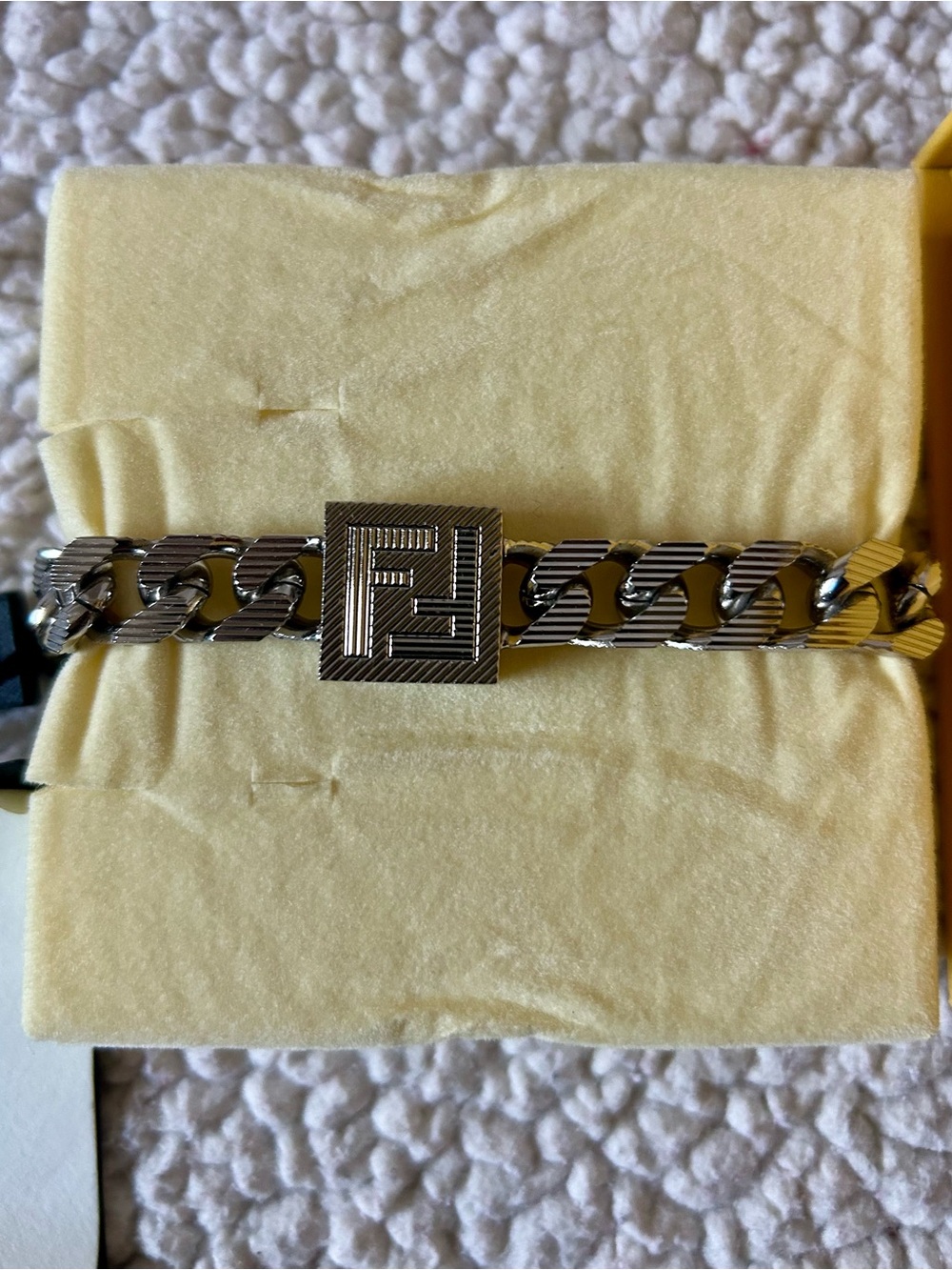 Fendi Palladium Shadow Chain Bracelet with Square Branded Clasp - Size Large - Picture 2 of 14